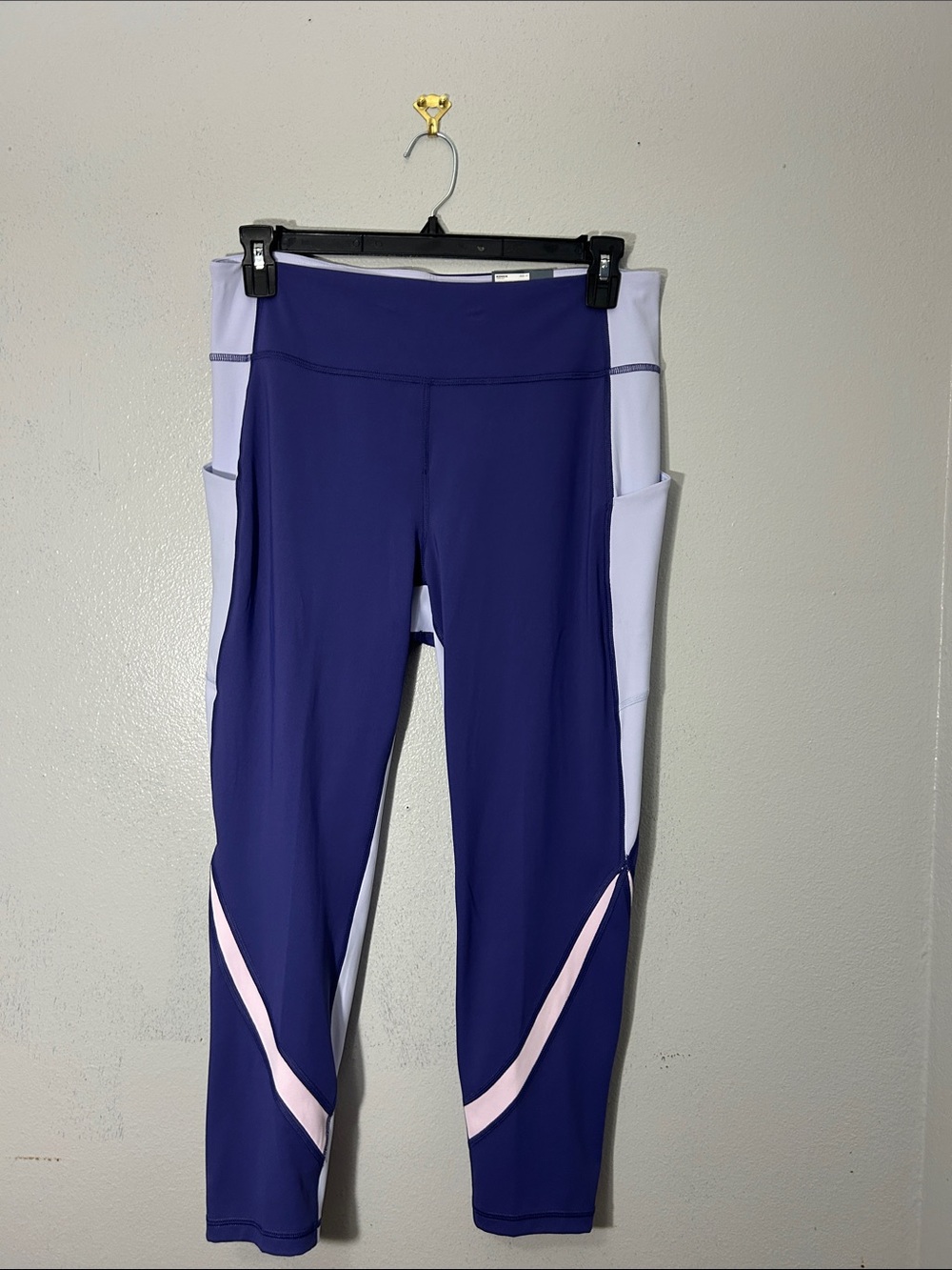 Tek Gear 1X Purple High Rise 7/8 Leggings Colorblock Pockets NWT